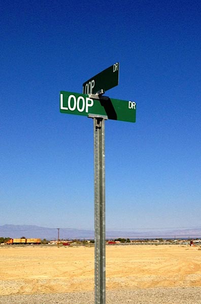  Photograph of a intersection street sign for the streets Loop drive and Loop Drive.