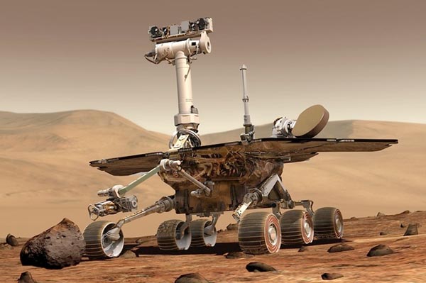 Digital rendering of the rover on Mars.