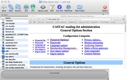 Screenshot of mailing list administration screen.