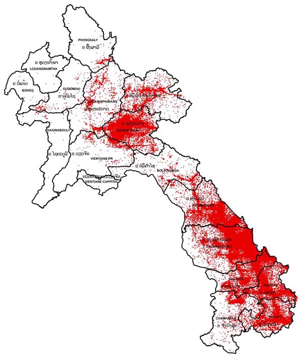 Map with high concentrations of red dots in the South and central areas.