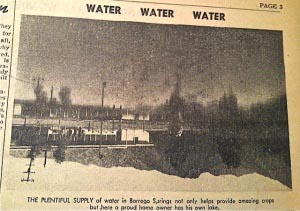 Photograph of a newspaper clipping that contains a photo with the heading "Water Water Water"