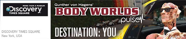 Banner ad reading: Gunther von Hagens' BODY WORLDS pulse, DESTINATON: YOU.