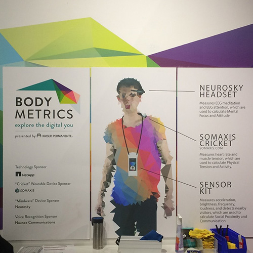 Image of poster, which says Body Metrics and shows a digitally blurred person wearing wearable tech.