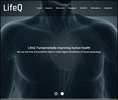 Image of a billboard for LifeQ, showing a monochrome torso, slightly transparent, like an x-ray, with the heart underneath. Text: LifeQ: Fundamentally improviing human health.