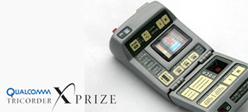 PIcture of a Star Trek "tricorder" on a white background; small text in lower left says: Qualcomm Tricorder X Prize