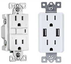 Two wall outlets; one traditional and one fitted with USB inserts