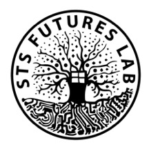 Logo for STS Futures Lab. It is a circle with the name along the top and a tree shape with technology textures.