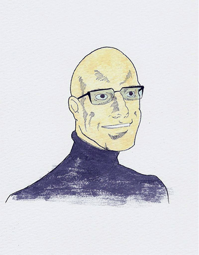 Cartoon drawing of Michel Foucault