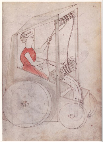 Sketch of a proto car from Renaissance Italy
