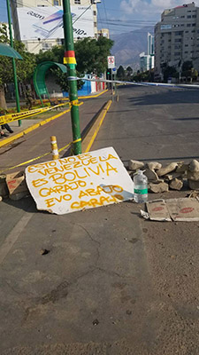 An anti-Morales protest sign