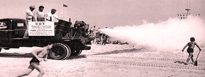 A war tank spraying DDT