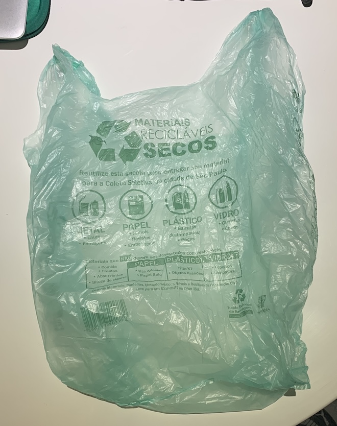Green plastic grocery bag.
