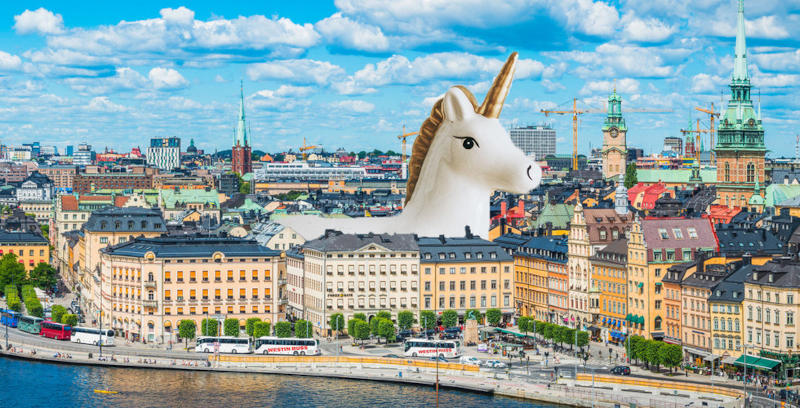 City scape with unicorn