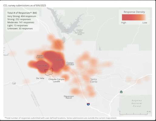 Heat map by the Los Angeles Department of Public Health, showing those experienced odor