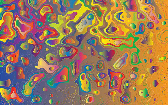 A multicolored, abstract vectored contour map