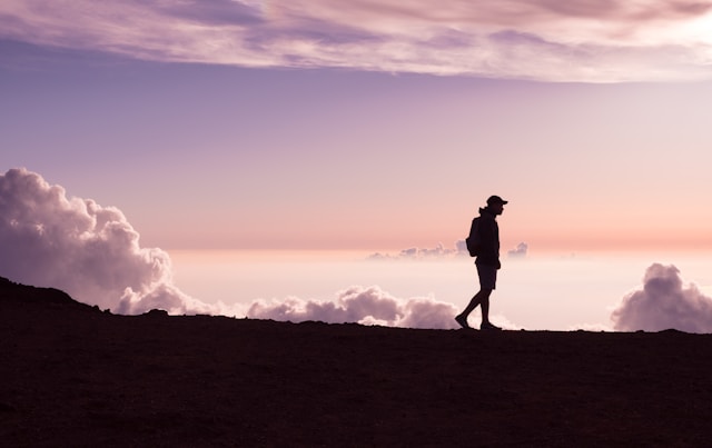 A person walking on a landscape.